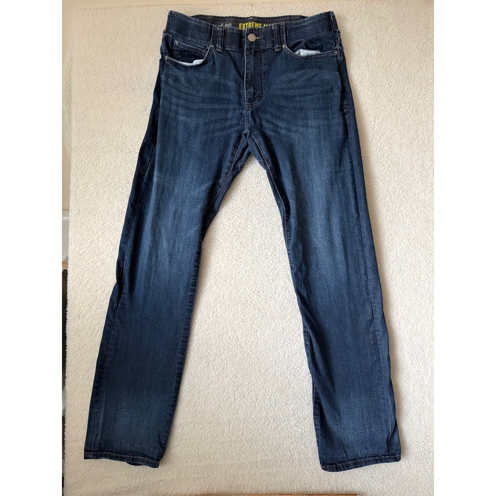 Lee Extreme Motion Jeans Mens 34x34 Blue Slim Straight Medium Wash Denim